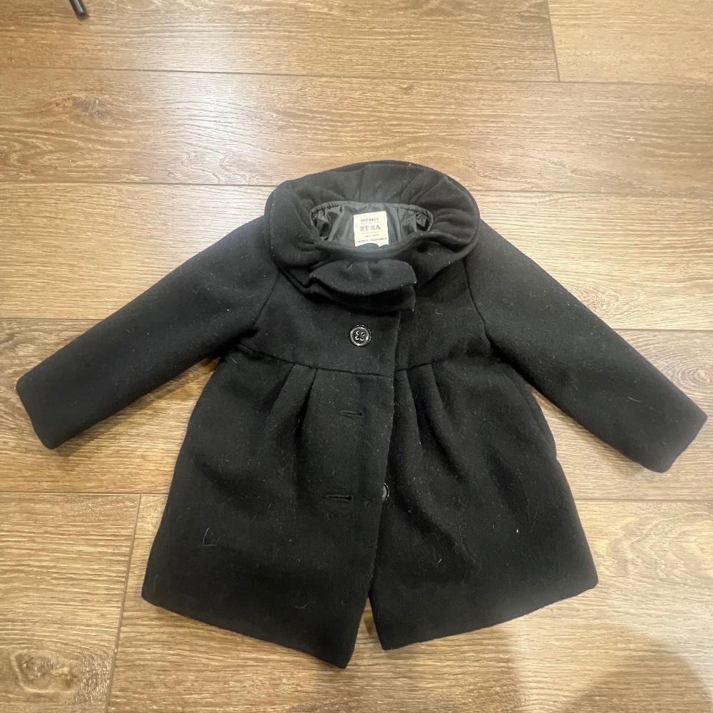 Old Navy Toddler Girls Ruffle Neck Peacoat, Black, Size 2T